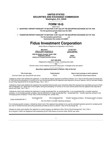 Miniature Fidus Investment Corporation 10-Q Rapport trimestriel  