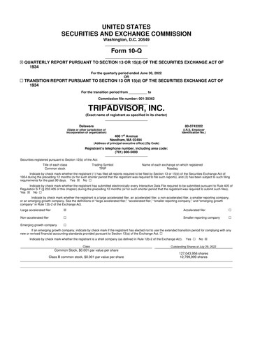 Thumbnail TripAdvisor 10-Q Quarterly Report FY2022 