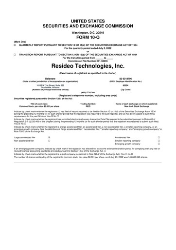 Thumbnail Resideo Technologies
 10-Q Quarterly Report FY2022 