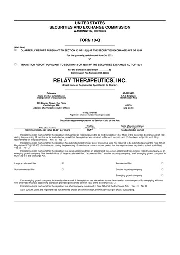 Thumbnail Relay Therapeutics 10-Q Quarterly Report FY2022 