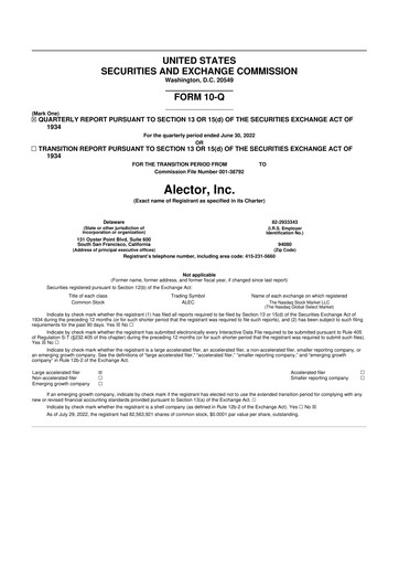 Thumbnail Alector
 10-Q Quarterly Report FY2022 