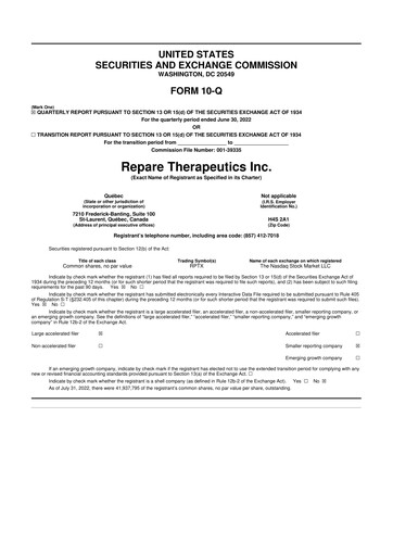 Thumbnail Repare Therapeutics 10-Q Quarterly Report FY2022 