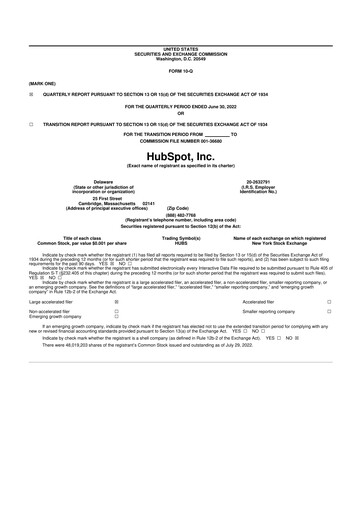 Vorschaubild HubSpot 10-Q Quartalsbericht 2022 