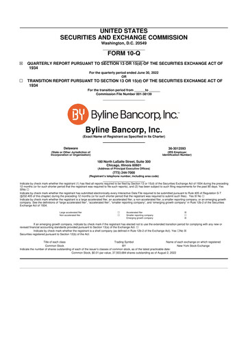 Miniature Byline Bancorp 10-Q Rapport trimestriel 2022 