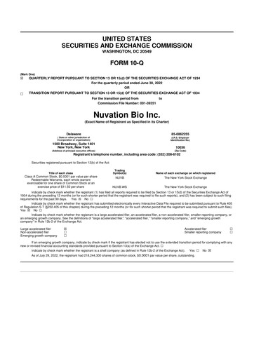 Thumbnail Nuvation Bio 10-Q Quarterly Report FY2022 