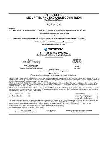 Thumbnail Orthofix Medical
 10-Q Quarterly Report FY2022 