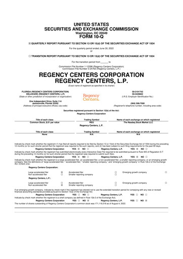 Thumbnail Regency Centers
 10-Q Quarterly Report FY2022 