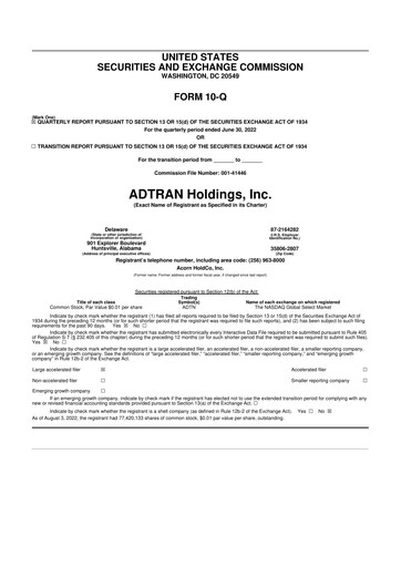 Thumbnail ADTRAN 10-Q Quarterly Report FY2022 