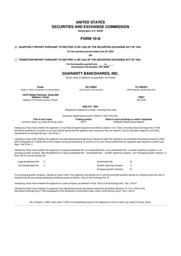 Thumbnail Guaranty Bancshares 10-Q Quarterly Report FY2022 