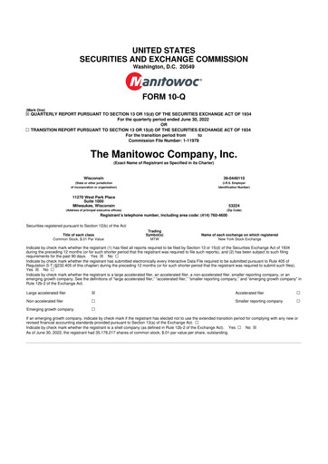 Vorschaubild The Manitowoc Company
 10-Q Quartalsbericht 2022 
