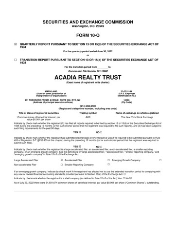 Thumbnail Acadia Realty Trust
 10-Q Quarterly Report FY2022 