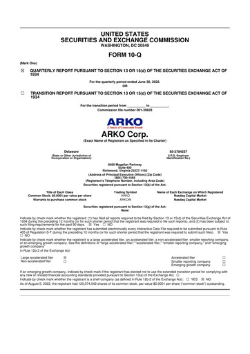 Miniature ARKO Corp. 10-Q Rapport trimestriel 2022 