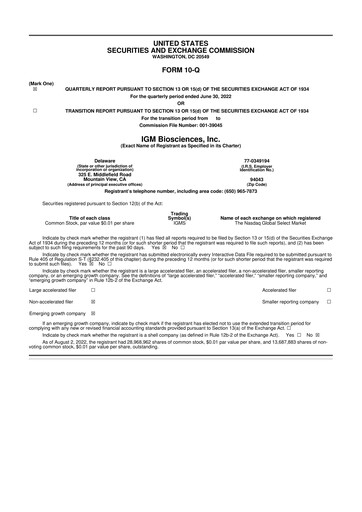 Thumbnail IGM Biosciences 10-Q Quarterly Report FY2022 