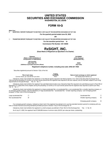 Miniature RxSight 10-Q Rapport trimestriel 2022 