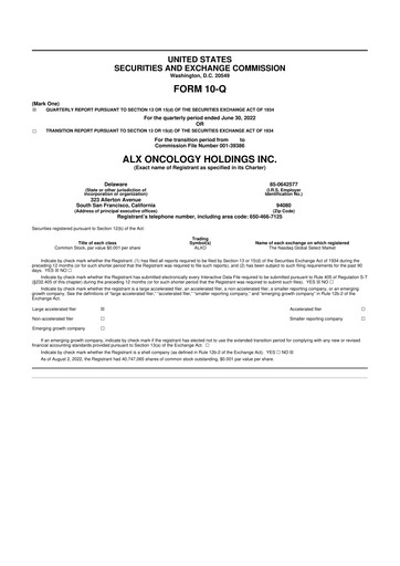 Thumbnail ALX Oncology 10-Q Quarterly Report FY 