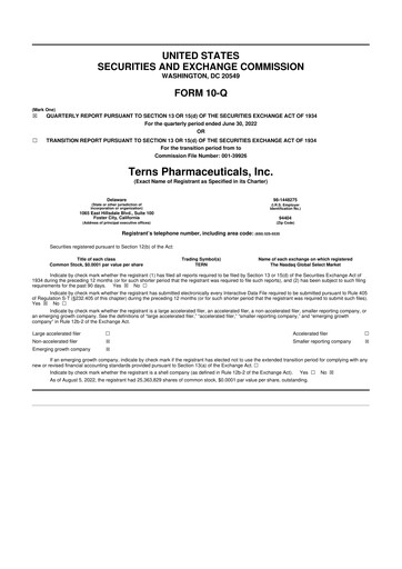 Thumbnail Terns Pharmaceuticals 10-Q Quarterly Report FY2022 