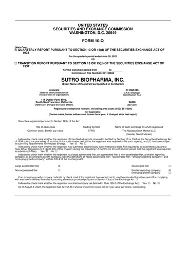 Thumbnail Sutro Biopharma 10-Q Quarterly Report FY2022 