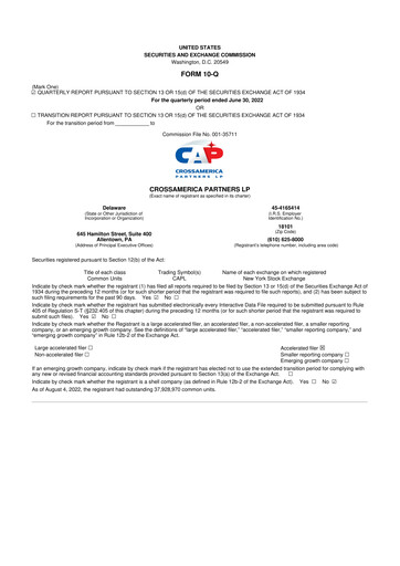 Thumbnail CrossAmerica Partners 10-Q Quarterly Report FY2022 