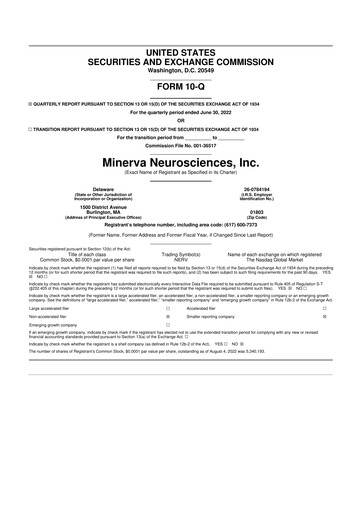 Vorschaubild Minerva Neurosciences
 10-Q Quartalsbericht  