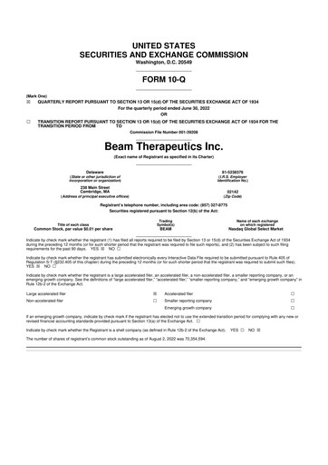 Thumbnail Beam Therapeutics
 10-Q Quarterly Report FY2022 