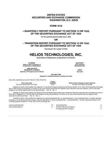 Thumbnail Helios Technologies 10-Q Quarterly Report FY2022 