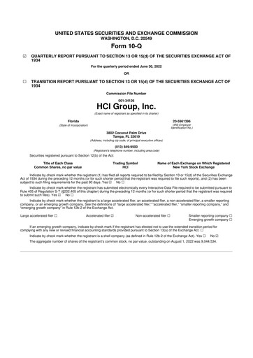 Thumbnail HCI Group
 10-Q Quarterly Report FY2022 