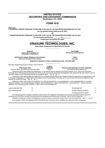 Thumbnail OraSure Technologies 10-Q Quarterly Report FY2022 