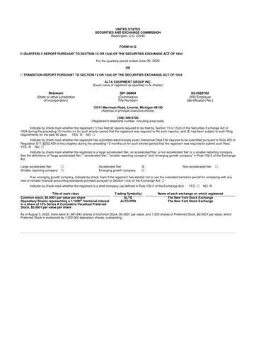 Thumbnail Alta Equipment Group 10-Q Quarterly Report FY2022 