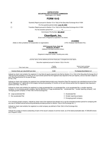 Miniature CleanSpark 10-Q Rapport trimestriel 2022 