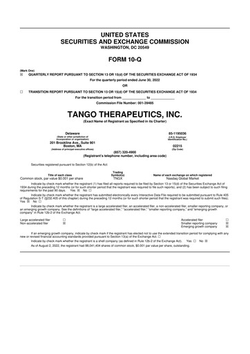 Thumbnail Tango Therapeutics 10-Q Quarterly Report FY2022 