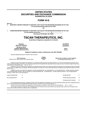Thumbnail TScan Therapeutics 10-Q Quarterly Report FY2022 