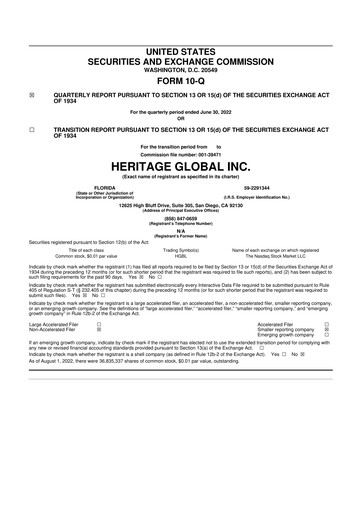 Thumbnail Heritage Global 10-Q Quarterly Report FY2022 