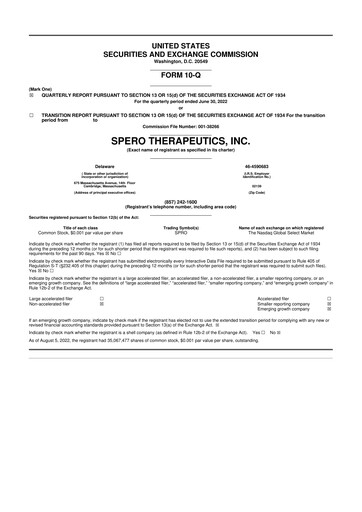 Thumbnail Spero Therapeutics 10-Q Quarterly Report FY2022 