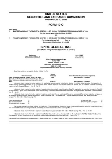 Thumbnail Spire Global 10-Q Quarterly Report FY2022 