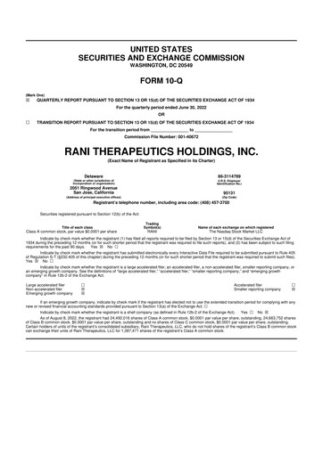 Miniature Rani Therapeutics 10-Q Rapport trimestriel 2022 