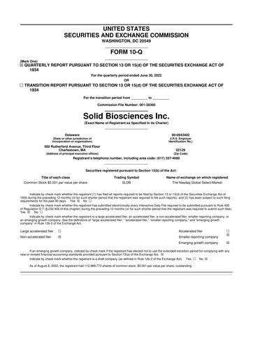 Thumbnail Solid Biosciences
 10-Q Quarterly Report FY2022 
