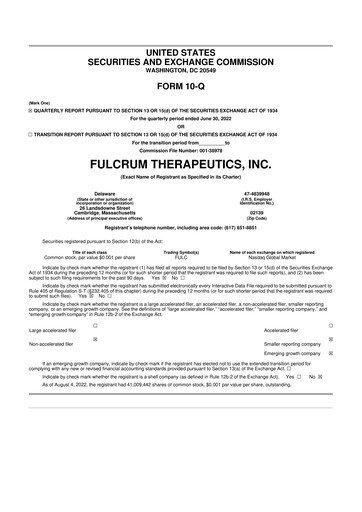 Thumbnail Fulcrum Therapeutics 10-Q Quarterly Report FY2022 