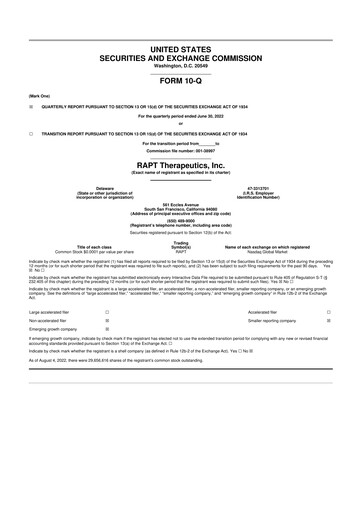 Thumbnail RAPT Therapeutics 10-Q Quarterly Report FY2022 