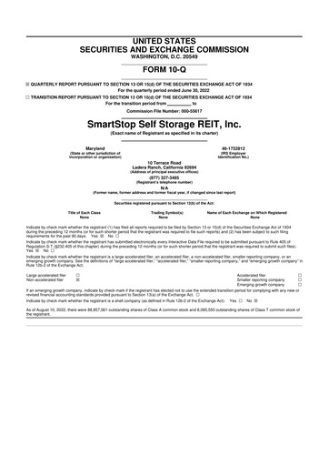 Vorschaubild SmartStop Self Storage REIT 10-Q Quartalsbericht 2022 