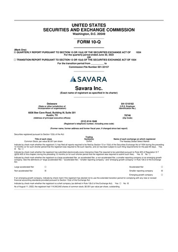 Thumbnail Savara 10-Q Quarterly Report FY2022 