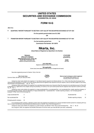 Miniature Nkarta 10-Q Rapport trimestriel 2022 