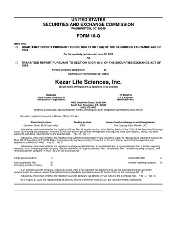 Thumbnail Kezar Life Sciences 10-Q Quarterly Report FY2022 