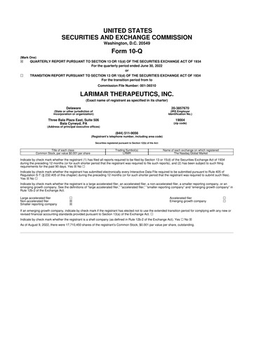 Thumbnail Larimar Therapeutics 10-Q Quarterly Report FY2022 