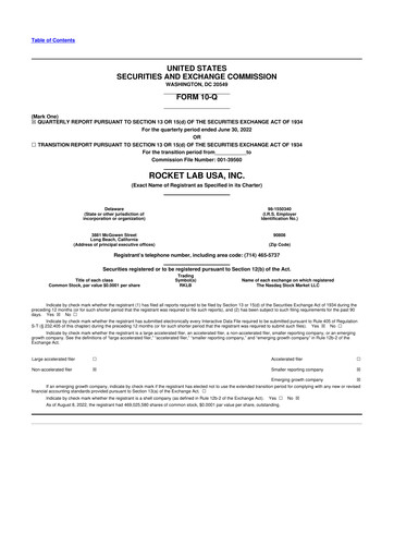 Miniature Rocket Lab 10-Q Rapport trimestriel 2022 