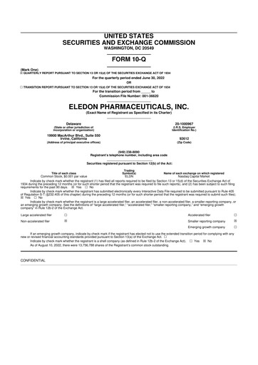 Thumbnail Eledon Pharmaceuticals 10-Q Quarterly Report FY2022 
