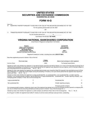 Vorschaubild Virginia National Bankshares 10-Q Quartalsbericht 2022 