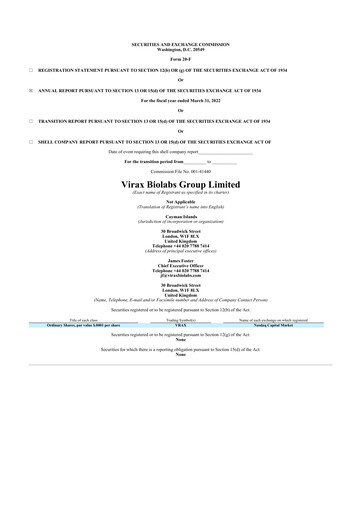 Thumbnail Virax Biolabs 20-F Annual Report 2022