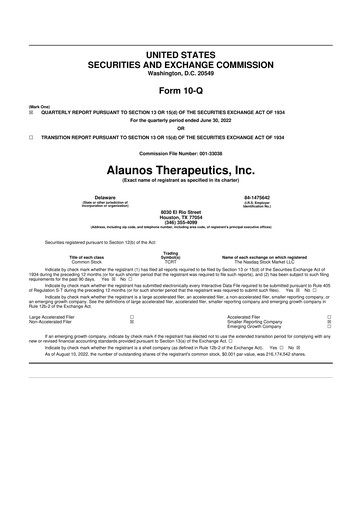 Vorschaubild Alaunos Therapeutics 10-Q Quartalsbericht 2022 