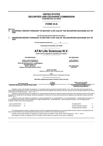 Thumbnail atai Life Sciences 10-Q Quarterly Report FY2022 