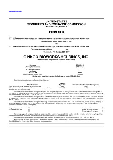 Thumbnail Ginkgo Bioworks
 10-Q Quarterly Report FY2022 